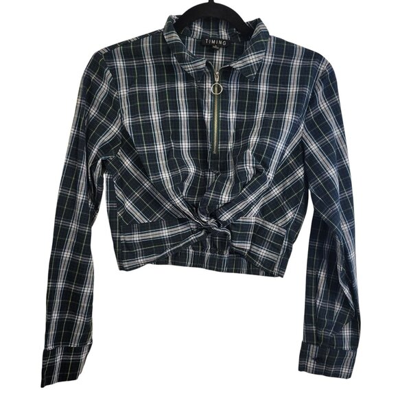 TIMING | Green & Blue 100% Cotton Flannel Crop Top - Picture 6 of 14